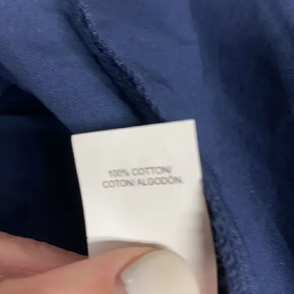 Lucky Brand Navy Long Sleeve Poplin Peasant Top - Picture 7 of 7